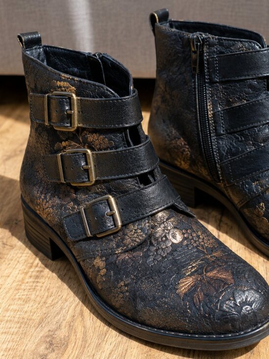 Remonte Shoes - Remonte Floral Embossed Buckle Ankle Boots Size 41 US 10